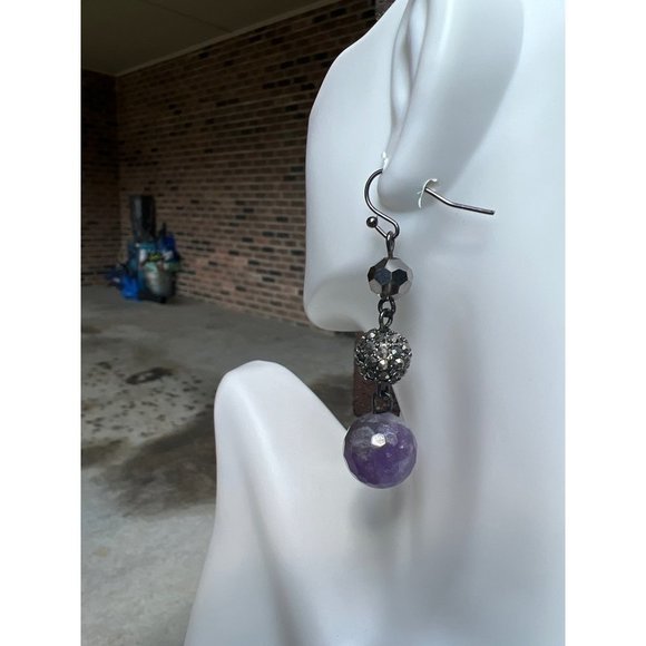 Purple Quartz Silver Dangle Earrings - Picture 3 of 6
